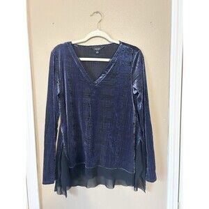 Vera Wang Blue Whimsigoth Velvet Burnout Top Size M Fairy Grunge Semi Sheer